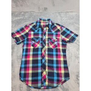 Arizona Jean Co Mens Small Plaid Western Pearl Snap SS Shirt Multicolor